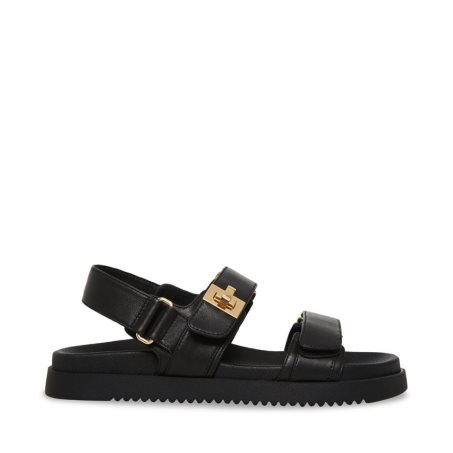 Black Steve Madden Mona Leather Women's Platform Sandals | PH 1280YUF